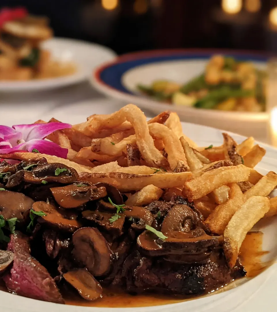 Steak au poivre with frites